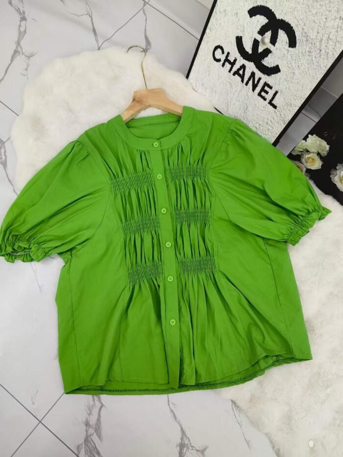 Factory Wholesale Ready Made Garments Stock Clearance-womens summer plus size loose round neck shirt and puff sleeve top for pretty girls - Tradedubai.ae Wholesale B2B Market