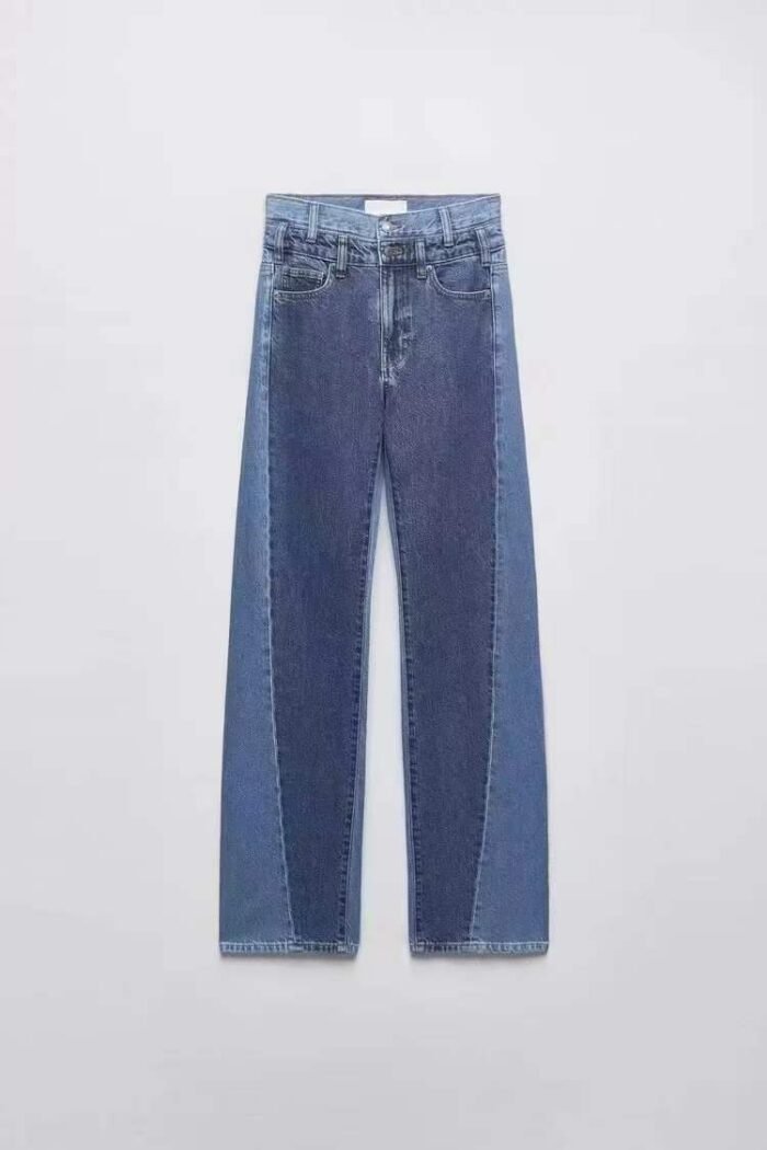 Fashionable and trendy contrasting color casual high-waisted straight-leg stitched design womens jeans - Tradedubai.ae Wholesale B2B Market