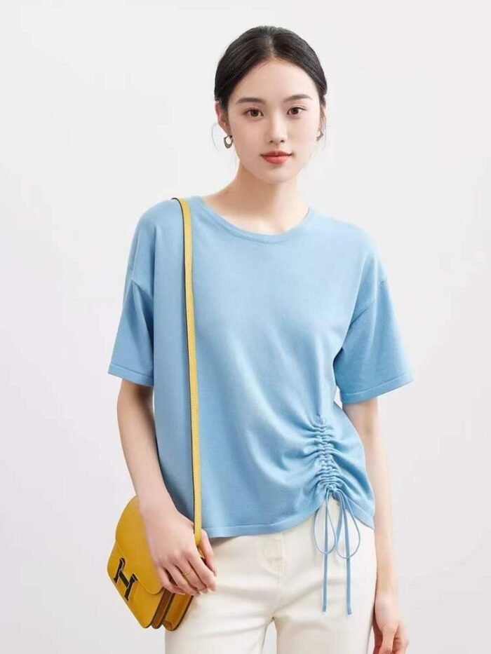 Fashionable drawstring design ice silk short-sleeved womens T-shirts - Tradedubai.ae Wholesale B2B Market