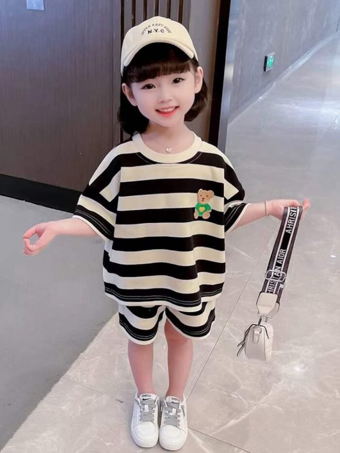 Fashionable summer striped pure cotton short-sleeved shorts suits for older and older children - Tradedubai.ae Wholesale B2B Market