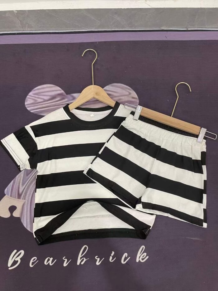 Fashionable summer striped pure cotton short-sleeved shorts suits for older and older children - Tradedubai.ae Wholesale B2B Market