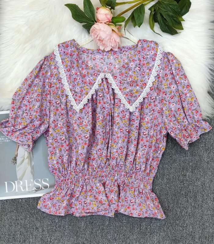 French doll collar puff sleeve floral chiffon shirts - Tradedubai.ae Wholesale B2B Market