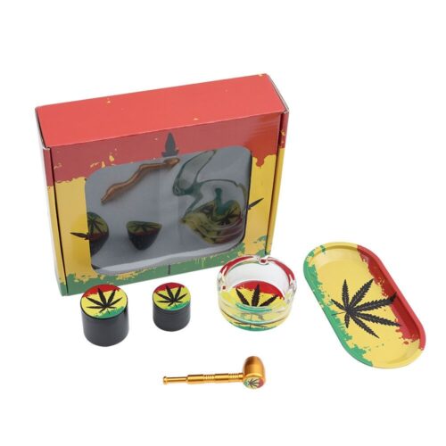 High Quality OEM ODM Smoking Accessoires Kit Rolling Tray Storage Jar Round Glass Ashtray Metal Pipe Herb Grinder 5 Smoking Set1 - Tradedubai.ae Wholesale B2B Market