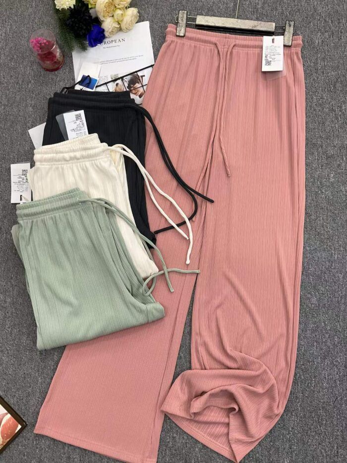 High-quality brand womens summer thin high-waisted and slimming ice silk straight-leg floor mopping pants