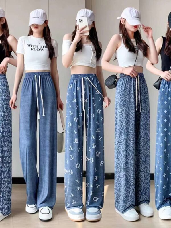 Ice silk imitation denim wide-leg pants loose straight high-waist stretch wide-leg pants - Tradedubai.ae Wholesale B2B Market