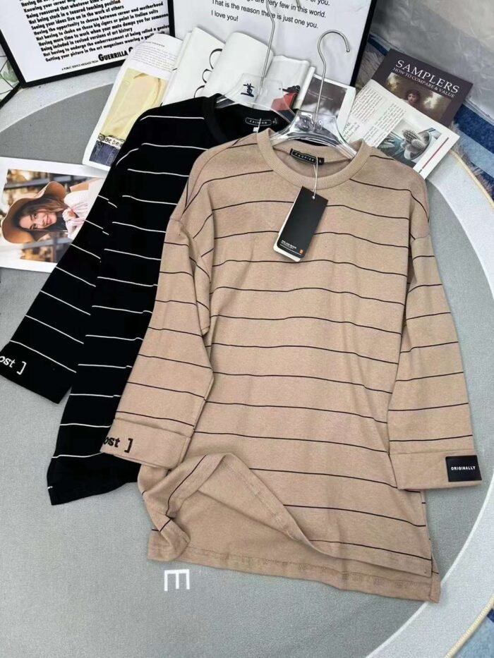 Japanese striped three-quarter sleeve 100 cotton T-shirt - Tradedubai.ae Wholesale B2B Market