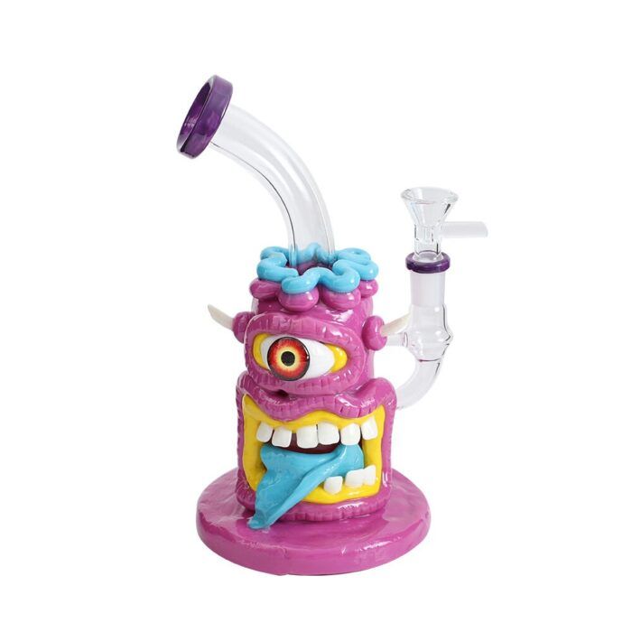 Manufacturer Factory Price Custom Logo 14 inch Clay Art Colored Drawing One-Eyed Monster Weed Bong Water Pipe Glass Bong Bubbler - Hookah Shisha