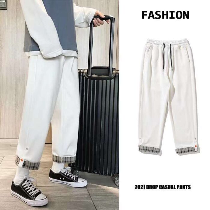 Mens Korean version of plaid cuffed pants trendy loose straight spring and autumn high street handsome - Tradedubai.ae Wholesale B2B Market