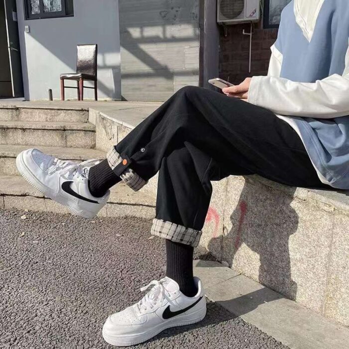 Mens Korean version of plaid cuffed pants trendy loose straight spring and autumn high street handsome - Tradedubai.ae Wholesale B2B Market