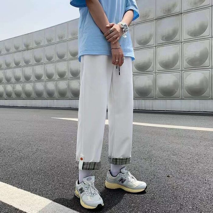 Mens Korean version of plaid cuffed pants trendy loose straight spring and autumn high street handsome - Tradedubai.ae Wholesale B2B Market