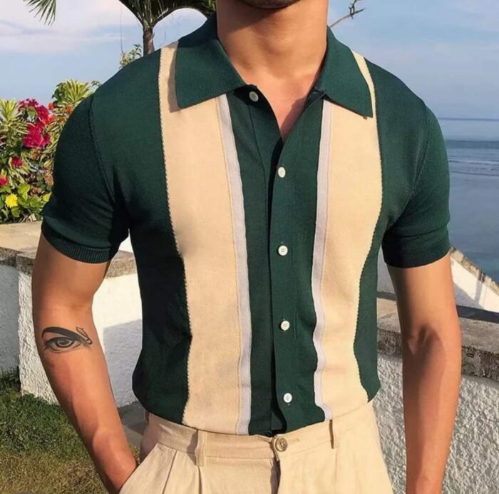 Mens single-breasted cardigan knitted short-sleeved polo shirt with contrasting lapel collar - Tradedubai.ae Wholesale B2B Market