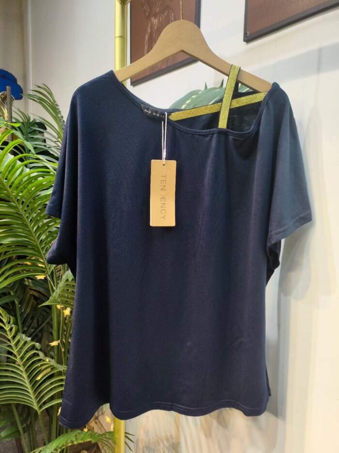 New summer fashion European and American style casual slanted shoulder cross irregular loose large cotton T-shirts