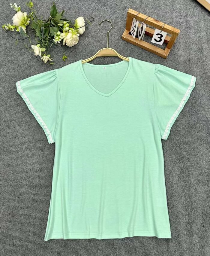 New summer solid color ruffled sleeve V-neck T-shirts - Tradedubai.ae Wholesale B2B Market