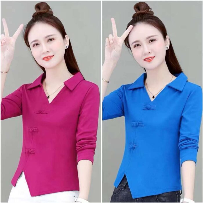 Retro buttoned short-sleeved long-sleeved loose slimming top5 - Tradedubai.ae Wholesale B2B Market