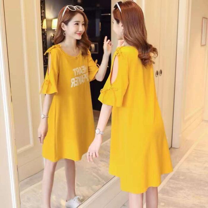 Short-sleeved T-shirt dress for women summer new large size loose mid-length niche letter print casual slim dress - Tradedubai.ae Wholesale B2B Market