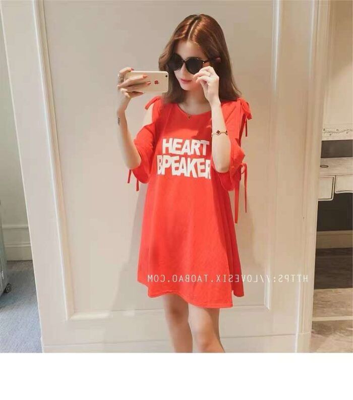 Short-sleeved T-shirt dress for women summer new large size loose mid-length niche letter print casual slim dress - Tradedubai.ae Wholesale B2B Market