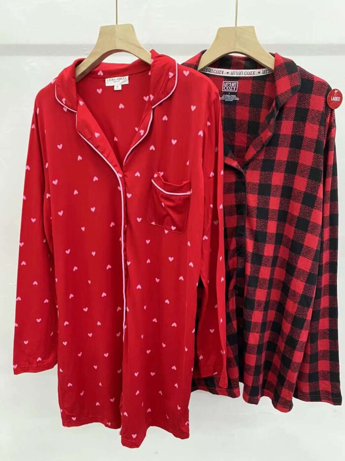 Single pajamas tops printed plaid buttoned loose long-sleeved pajamas - Tradedubai.ae Wholesale B2B Market