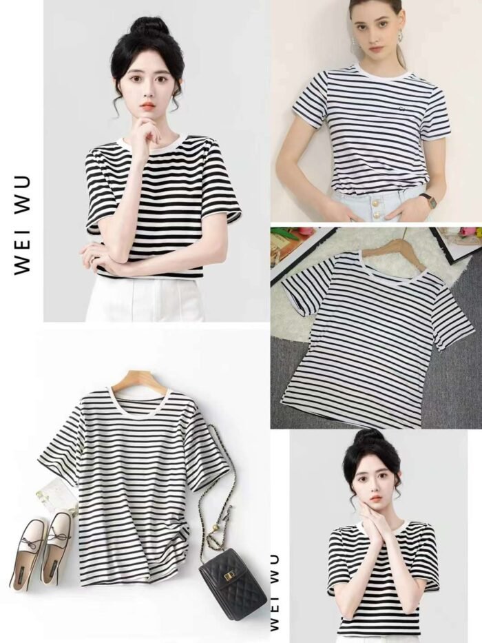 Slim-fitting striped short-sleeved womens T-shirts for beautiful girls1 - Tradedubai.ae Wholesale B2B Market