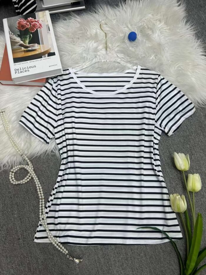 Slim-fitting striped short-sleeved womens T-shirts for beautiful girls3 - Tradedubai.ae Wholesale B2B Market