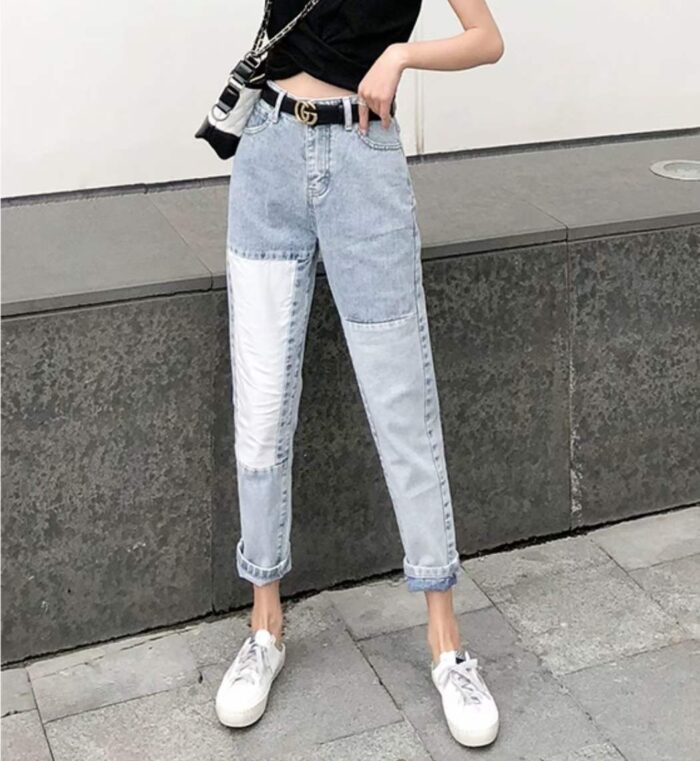 South Koreas Hyun A pretty girls high-waisted spliced ​​slimming harem radish wide-leg dad jeans - Tradedubai.ae Wholesale B2B Market