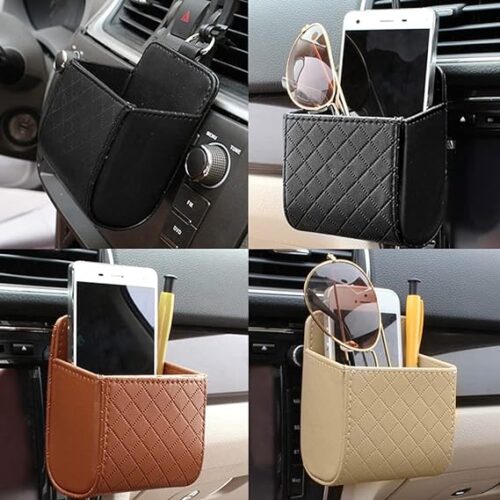 Stowing Tidying PU Leather Car Outlet Air Auto Vent Trash Box Auto Mobile Phone Holder for Supplies Car Styling Bag Orangnizer Box Begie4