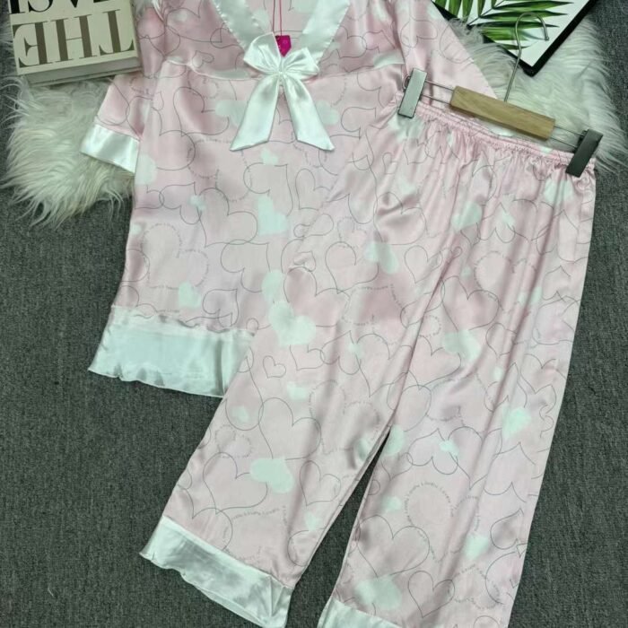 Sweet and cute ice silk short-sleeved thick thin shorts and pajamas with bows - Tradedubai.ae Wholesale B2B Market