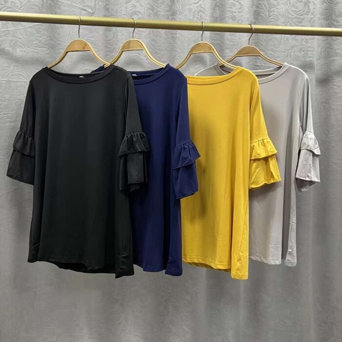 The whole style is a loose slimming round neck laminated lotus leaf short-sleeved T-shirt - Tradedubai.ae Wholesale B2B Market