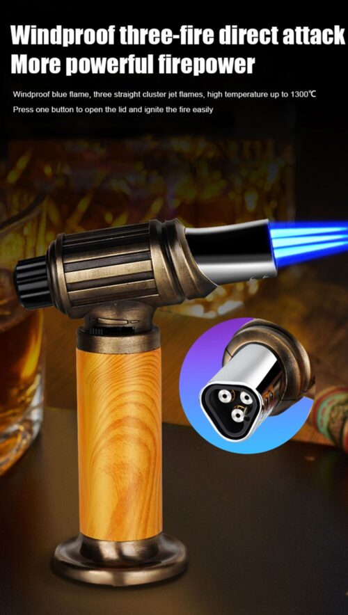 Three Stroke Flame Custom Logo Cigarette Smoke Outdoor Camping and Kitchen Cook High Power Bullet Butane Torch Lighter - Tradedubai.ae Wholesale B2B Market