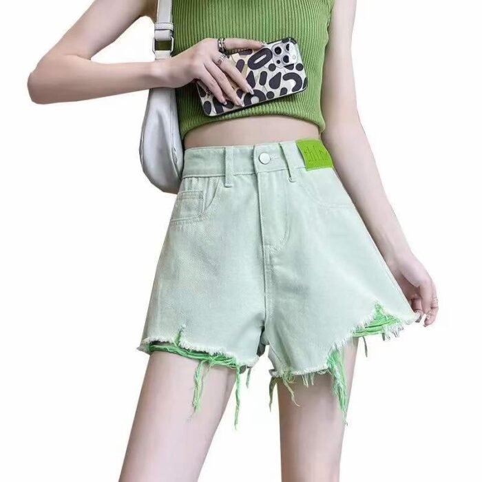 Trendy brand light green 2024 summer new high-waisted petite loose thin wide-leg hot pants3 - Tradedubai.ae Wholesale B2B Market