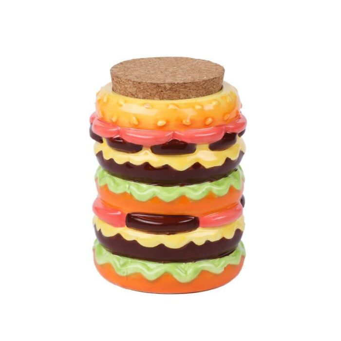 Wholesale Factory Hot Sale Smoking Accessories Hamburger Jar Custom Logo Big Capacity Case Ceramic Storage Jar