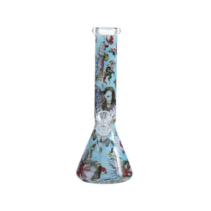 Wholesale High Quality Tobacco Smoking Waterpipe 10 inch Paper Transfer Print Glass Bong Water Pipe Beaker for Weed - Hookah Shisha