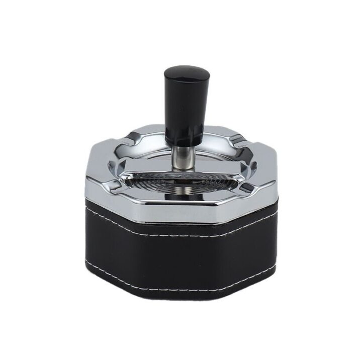 Wholesale OEM ODM Factory Smoking Accessories Custom Logo Zinc Alloy PU leather Portable Round Spin Ashtray for Home Office Hotel