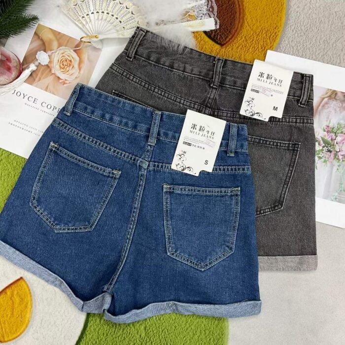 Womens high-waisted high-end new style slimming loose A-line hemmed thin washed cotton denim shorts - Tradedubai.ae Wholesale B2B Market
