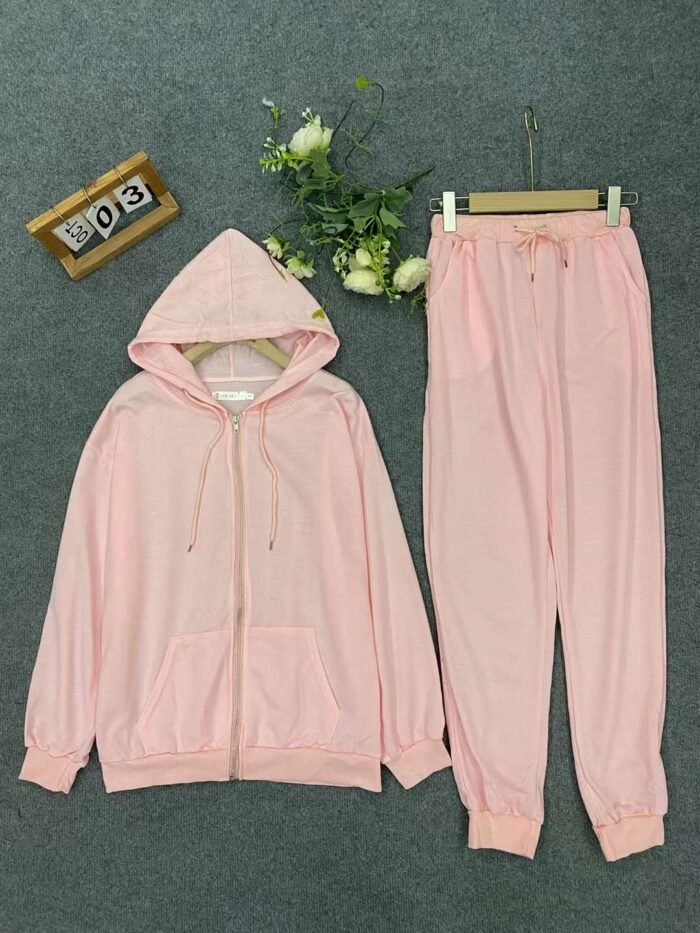 Womens suits casual loose slim pink hooded sweatshirt two-piece set - Tradedubai.ae Wholesale B2B Market