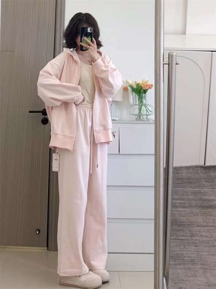 Womens suits casual loose slim pink hooded sweatshirt two-piece set2 - Tradedubai.ae Wholesale B2B Market