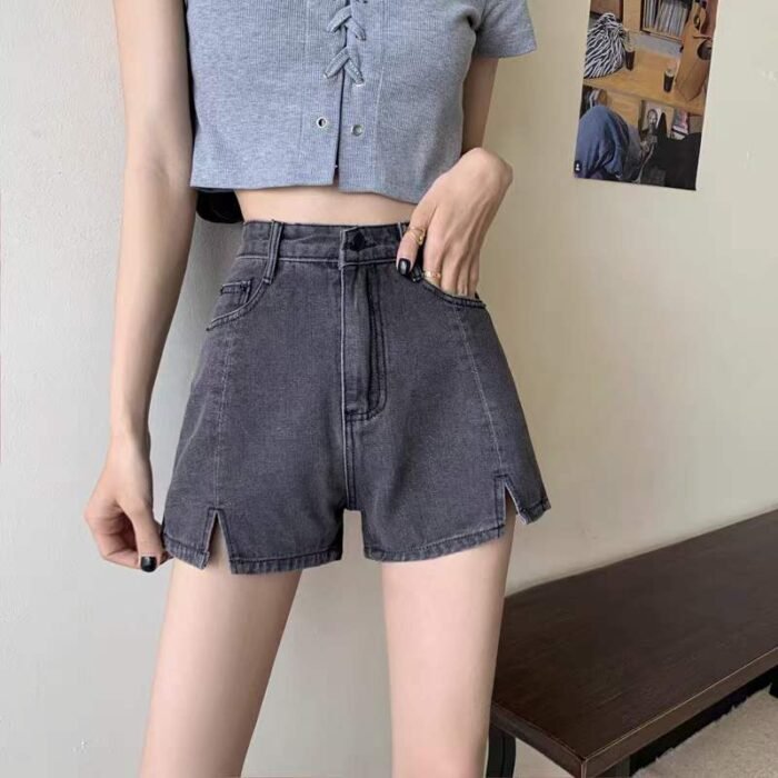 Womens summer high-waist slimming loose wide-leg hot girl slit washed cotton denim shorts - Tradedubai.ae Wholesale B2B Market