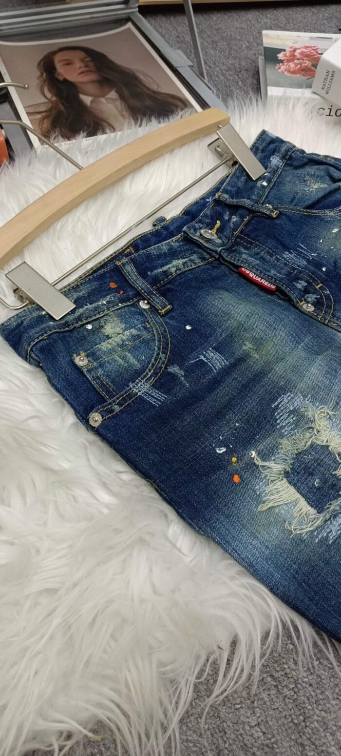 Womens trendy dot-painted distressed slim-fitting small-foot splicing patch fake ripped blue jeans2 - Tradedubai.ae Wholesale B2B Market