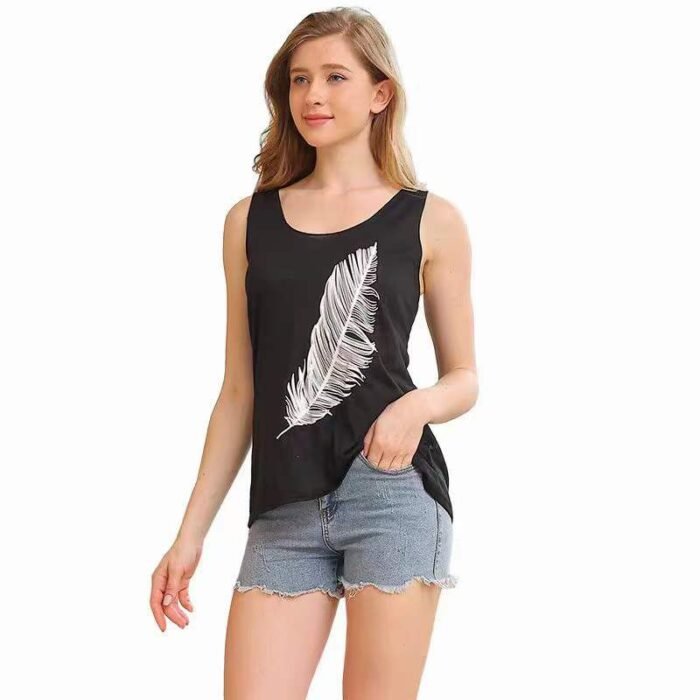 cross-border foreign trade new summer womens clothing feather print casual comfortable and loose inner and outer vest2 - Tradedubai.ae Wholesale B2B Market