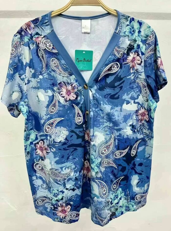 foreign trade V-neck button printed short-sleeved T-shirts - Tradedubai.ae Wholesale B2B Market