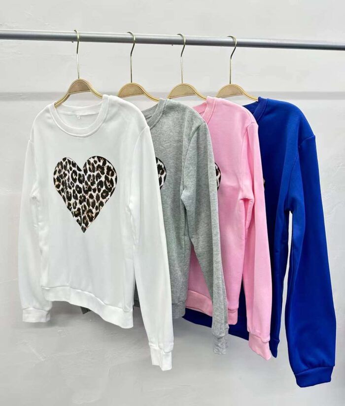 leopard print love print round neck thin velvet sweatshirts - Tradedubai.ae Wholesale B2B Market