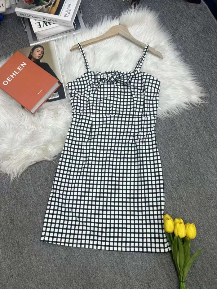 new womens summer French style high-end exquisite and beautiful black plaid suspender dress - Tradedubai.ae Wholesale B2B Market