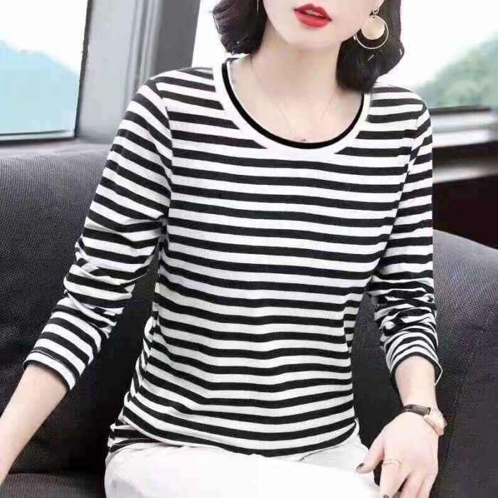 womens thin round neck striped T-shirt base layer 4 - Tradedubai.ae Wholesale B2B Market