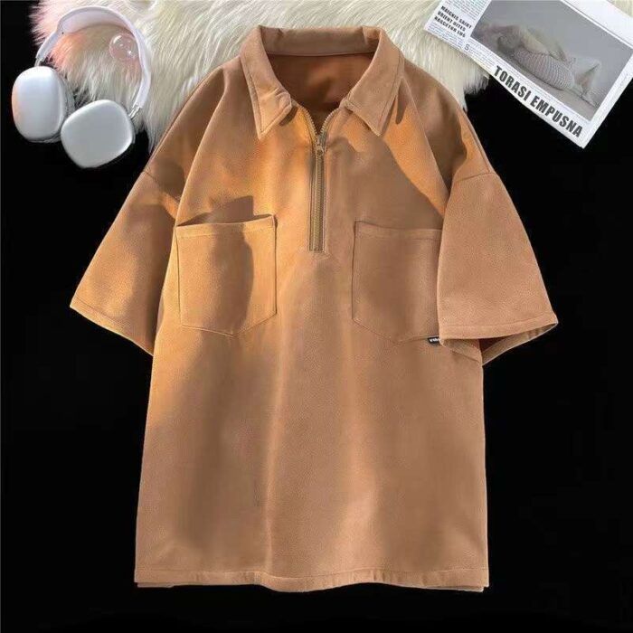 American style t-shirt half zipper polo shirt mens summer loose version short-sleeved shirt - Tradedubai.ae Wholesale B2B Market