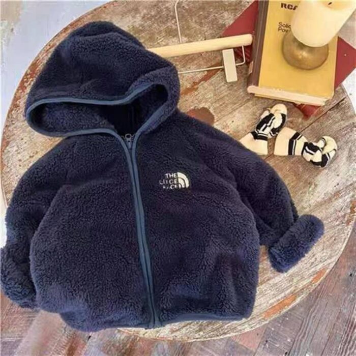 Boys plush hooded jacket for autumn and winter coral velvet plus velvet trendy and handsome childrens hooded jacket - Tradedubai.ae Wholesale B2B Market