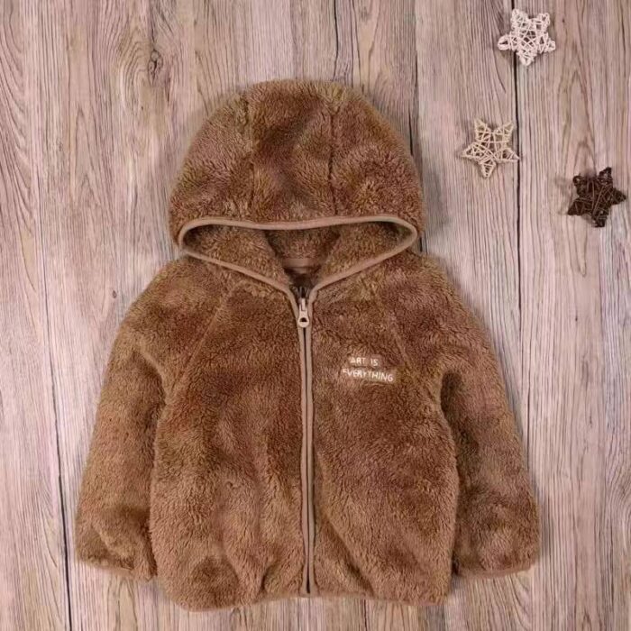 Boys plush hooded jacket for autumn and winter coral velvet plus velvet trendy and handsome childrens hooded jacket - Tradedubai.ae Wholesale B2B Market