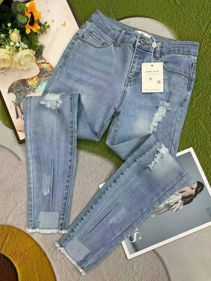 Brand womens elastic retro ripped denim pants - Tradedubai.ae Wholesale B2B Market