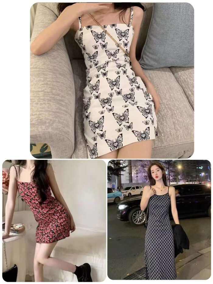 Floral plaid suspender hot girl slimming dress - Tradedubai.ae Wholesale B2B Market