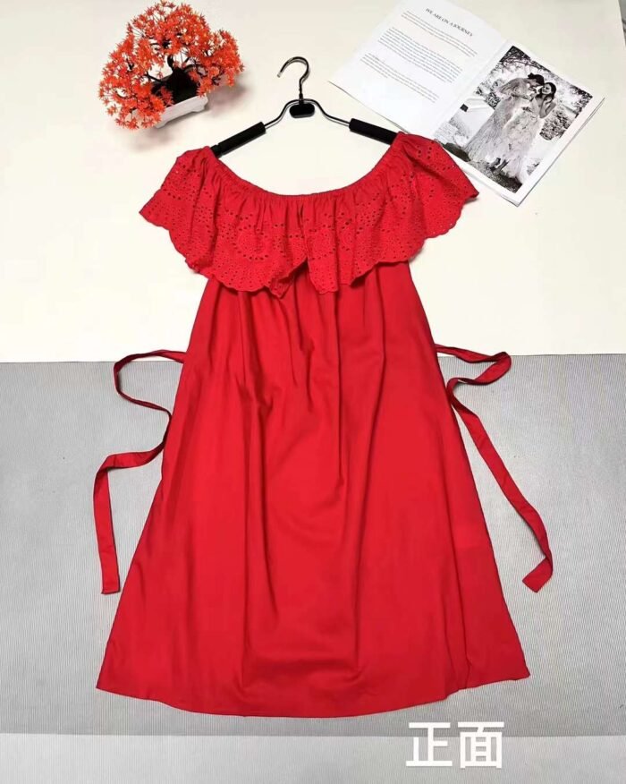 Foreign trade Taiwan single style ruffled one-line collar sweet off-shoulder small A version mid-length age-reducing dress soft fabric - Tradedubai.ae Wholesale B2B Market