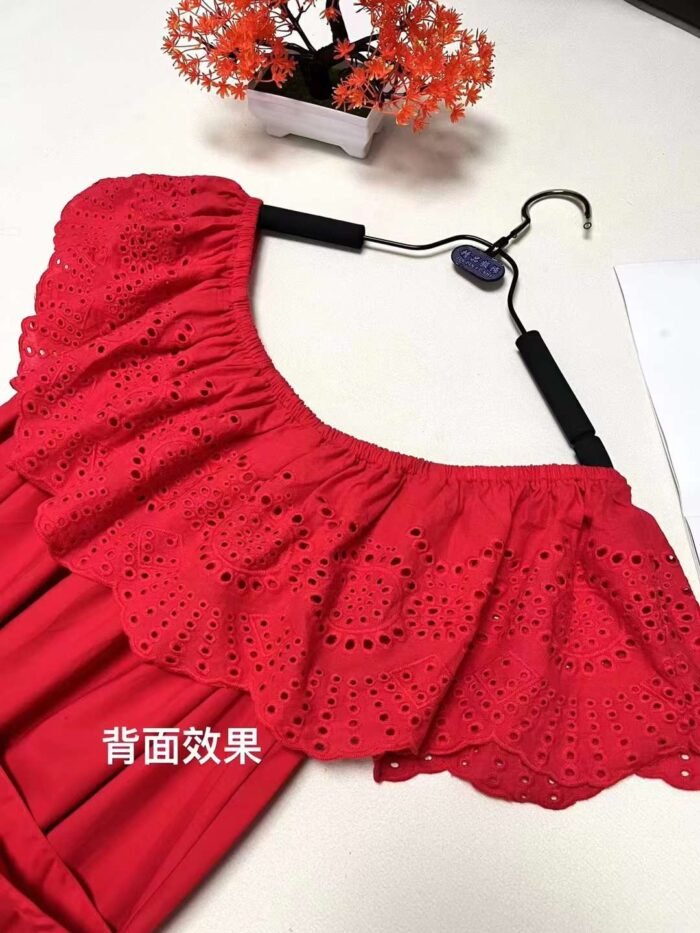 Foreign trade Taiwan single style ruffled one-line collar sweet off-shoulder small A version mid-length age-reducing dress soft fabric - Tradedubai.ae Wholesale B2B Market