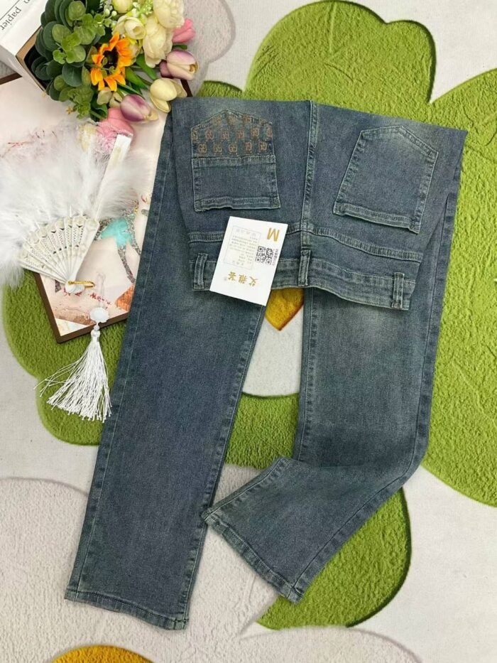 High-elastic womens retro washed cotton internet celebrity popular denim straight pants - Tradedubai.ae Wholesale B2B Market